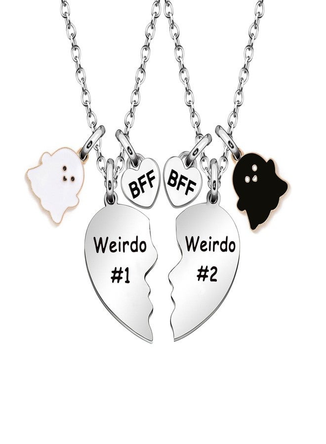 Maxforever Friendship Gifts Ghost Friends Necklaces Set, Weirdo 1 Weirdo 2 "I hope we're BFF until we die. Then we stay ghost besties" 2psc Set Split Heart Pendant Necklaces Halloween BFF Gift for Best Friend (Ghost Friend) - Image 1